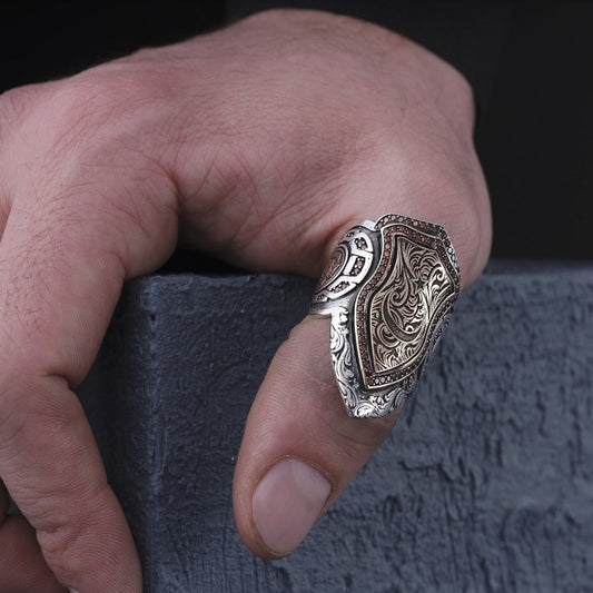 Sterling Silver Crescent Star Thumb Ring: Turkish Ottoman Archer