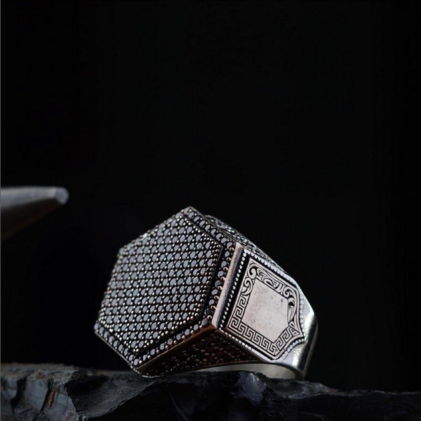 Garnet Ring 925 Silver Ottoman Patterns Handmade Men