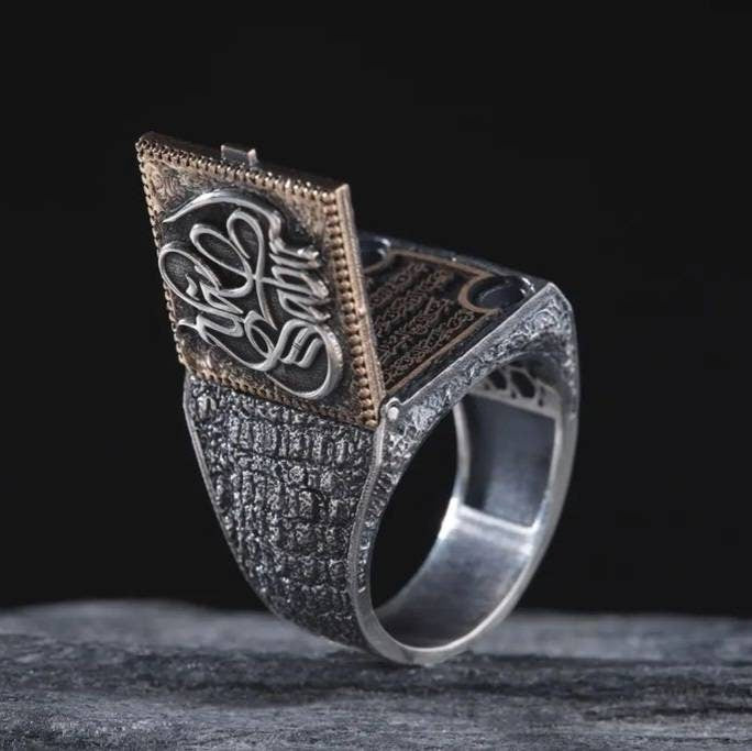 Lidded Ring 925 Silver Ya Sabr Inshirah Engraved Ottoman Men