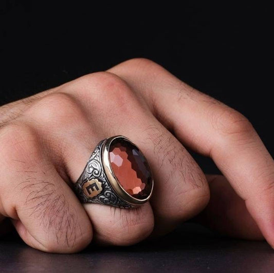 خاتم الزولتانيت الرجالي بجوانب منقوشة – صورة 2