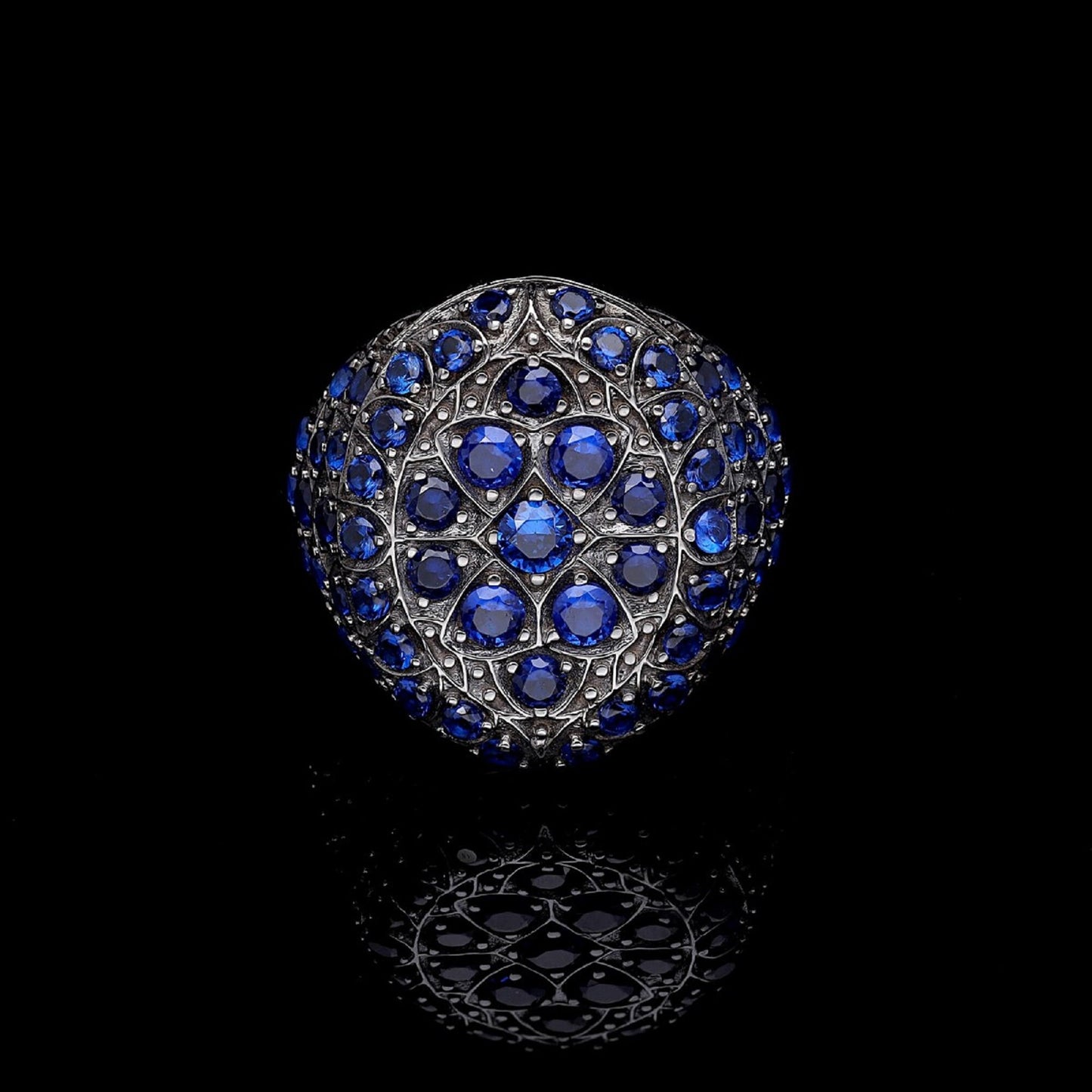 Ovaler Ring mit dunkelblauem Stein: 925er Sterlingsilber, verstellbare Ringschiene
