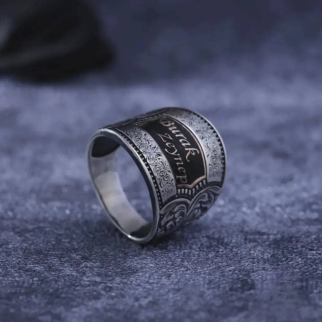 Personalisierter Ring aus Sterlingsilber: Graviert im osmanischen Stil, verstellbar
