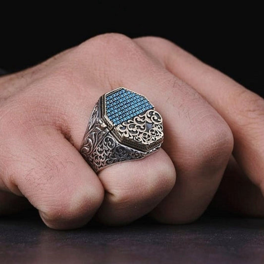 Ayat al-Kursi capped ring with turquoise nano stone – view 2