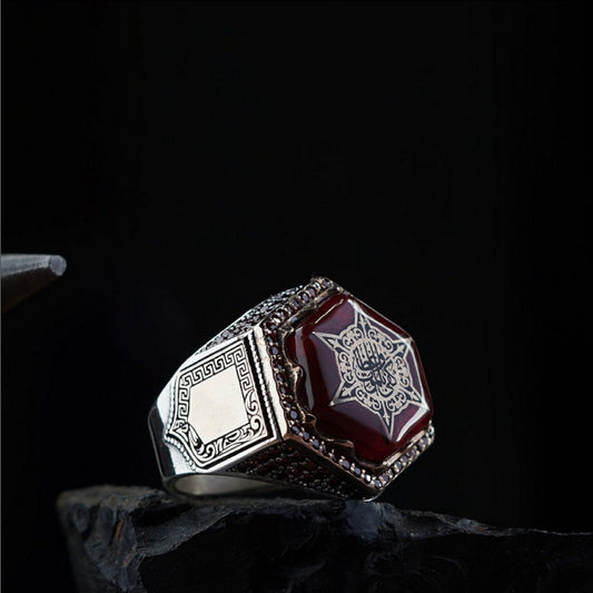 Hexagon Garnet Ring, “Death Is Enough as an Admonisher” – view 2
