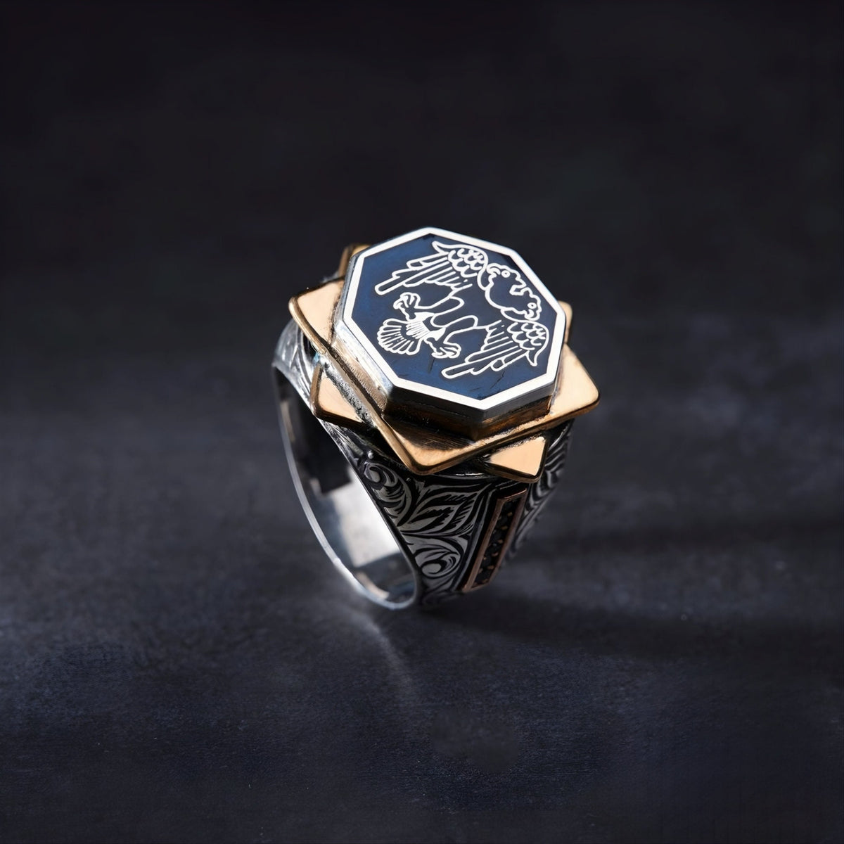 Double Eagle Ring 925 Silver Black Zircon