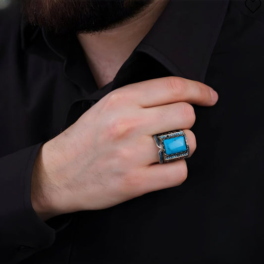 Turquoise Knight Signet Ring 925 Sterling Silver