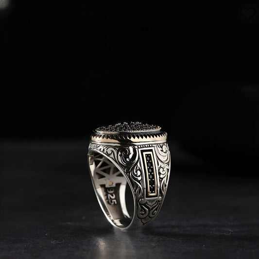 Black Topaz Oval Ring – 925 Sterling Silver Men's Ring