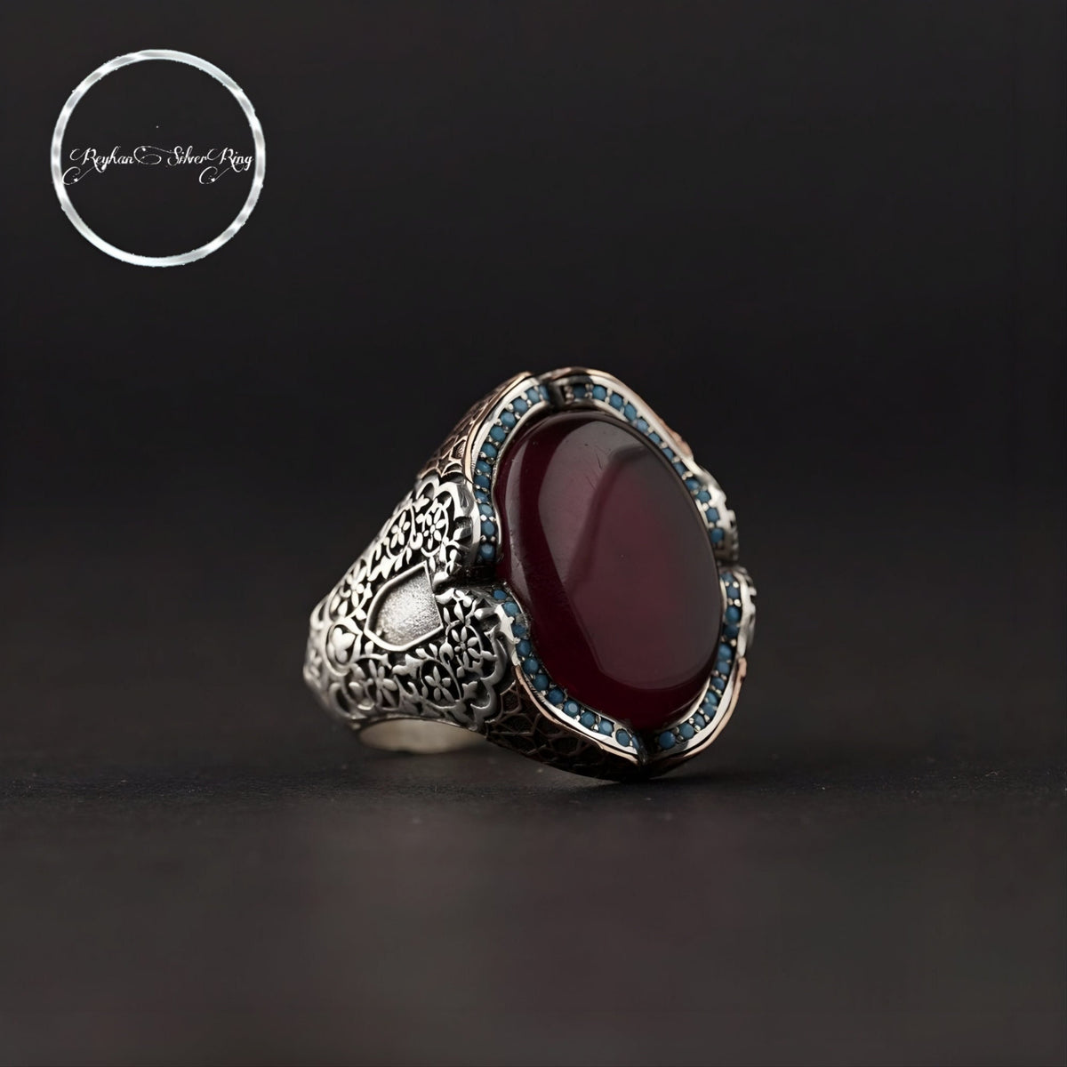 Handmade Andalusian Red Fire Amber Silver Ring