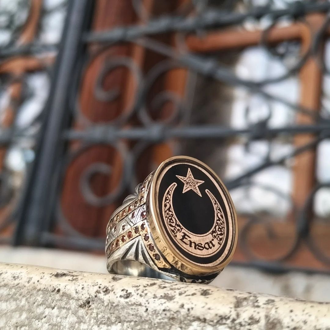 Handcrafted Turkish Moon & Crescent Micro Stone Ring Gift