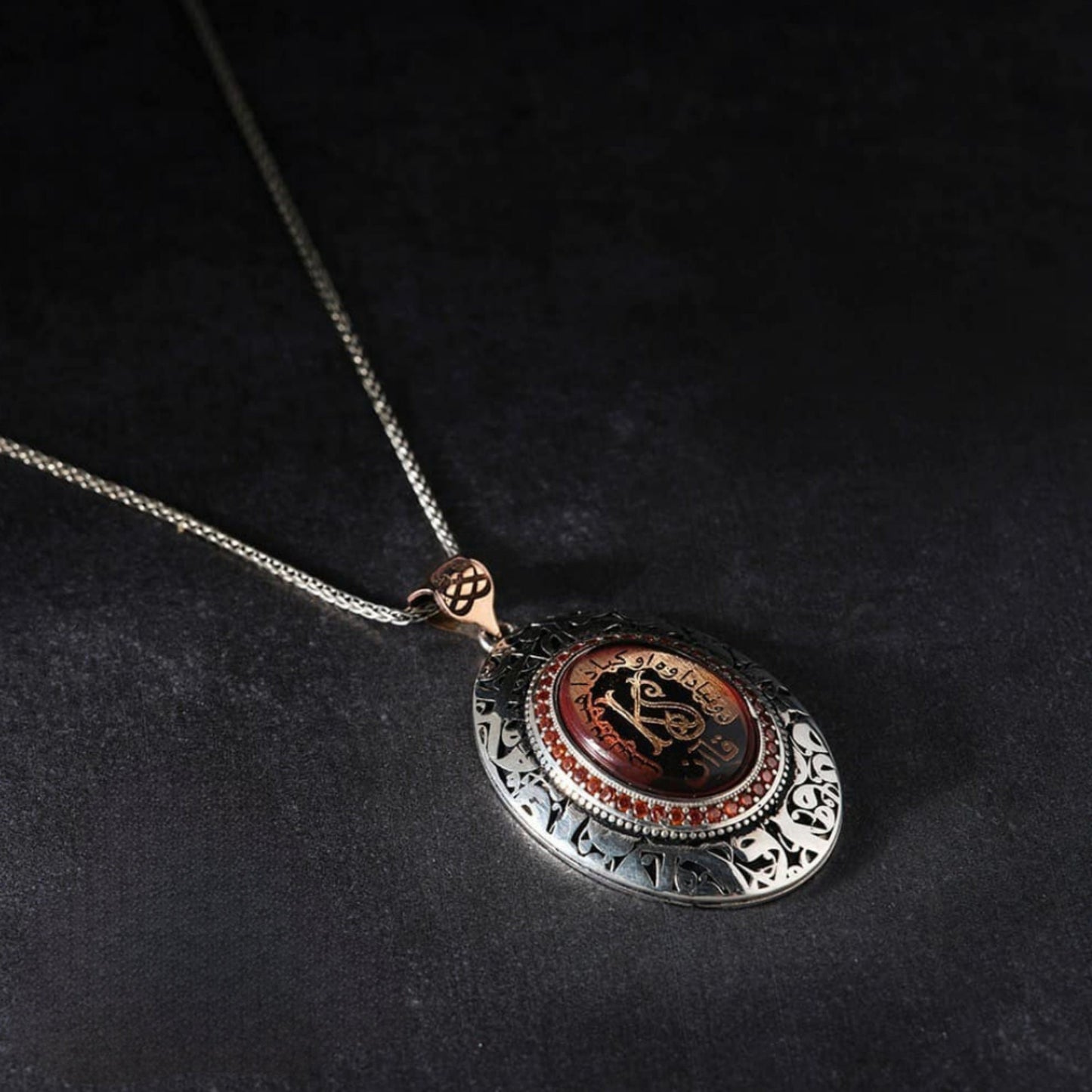 Vav Letter Red Amber Couples Name Necklace 925 Sterling Silver Red Zircon Personalized