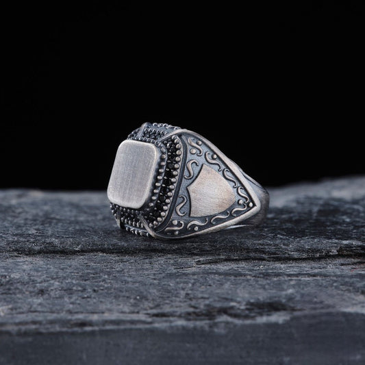 Black Zircon Shield Ring 925 Sterling Silver