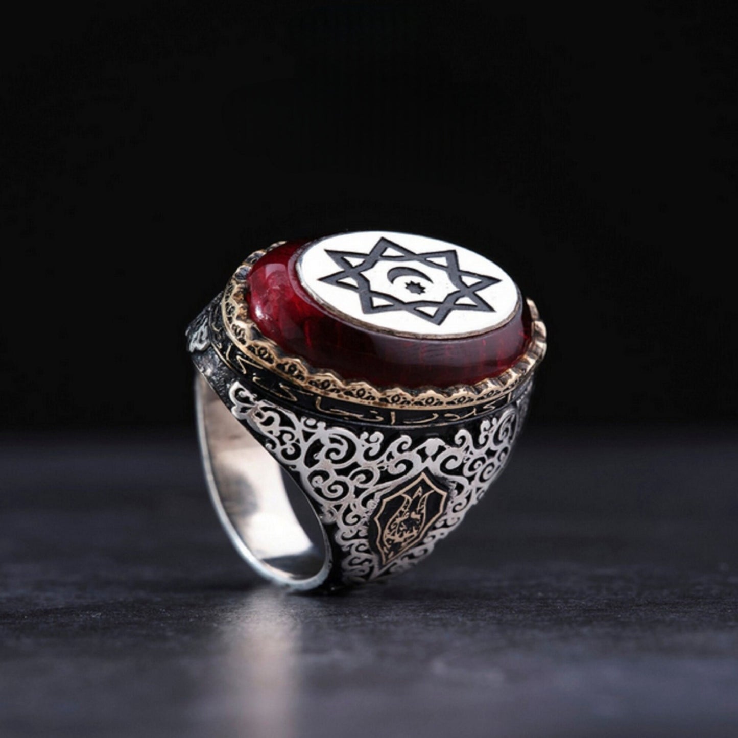 OttomanAmber Ring 925 Sterling Silver Men Handcrafted Turkey