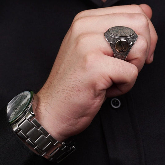 Arabic Calligraphy Men's Ring, Customizable Top & Sides – view 2
