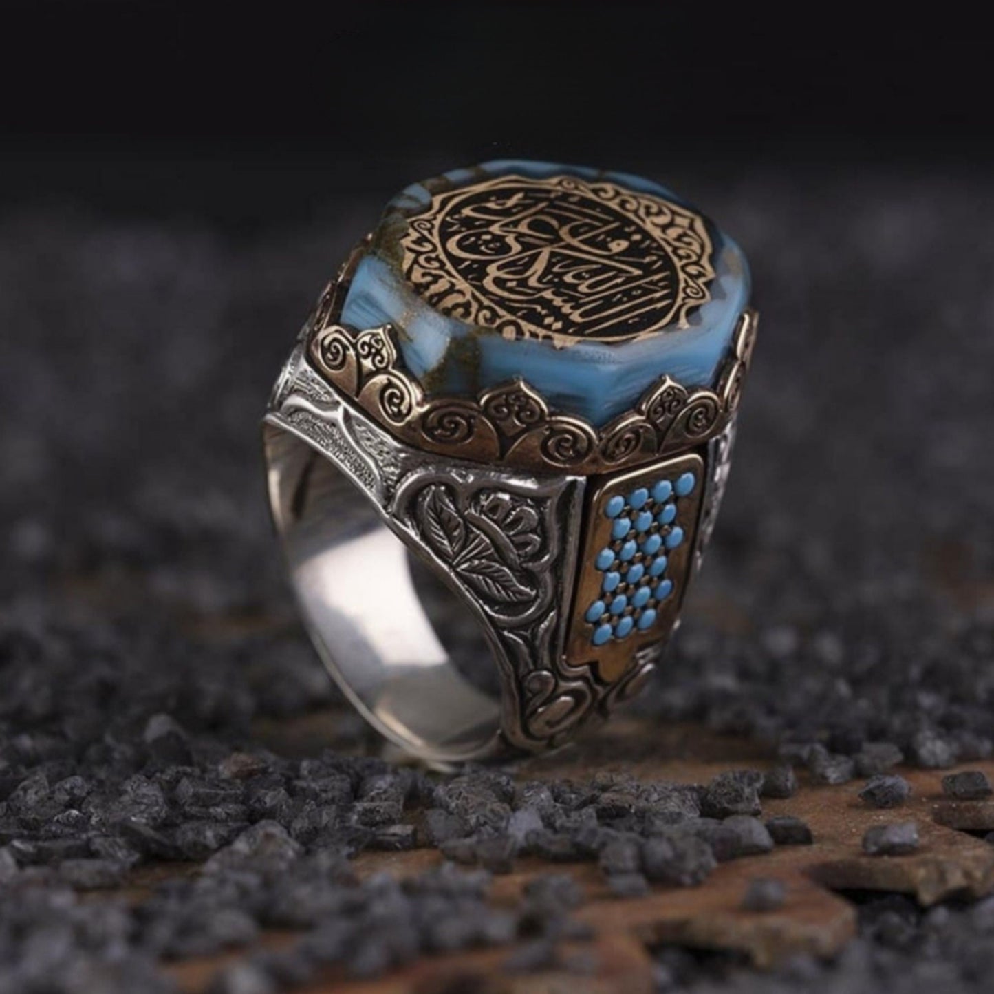 Turquoise & Quran Verse Ring – Personalized | 925 Silver