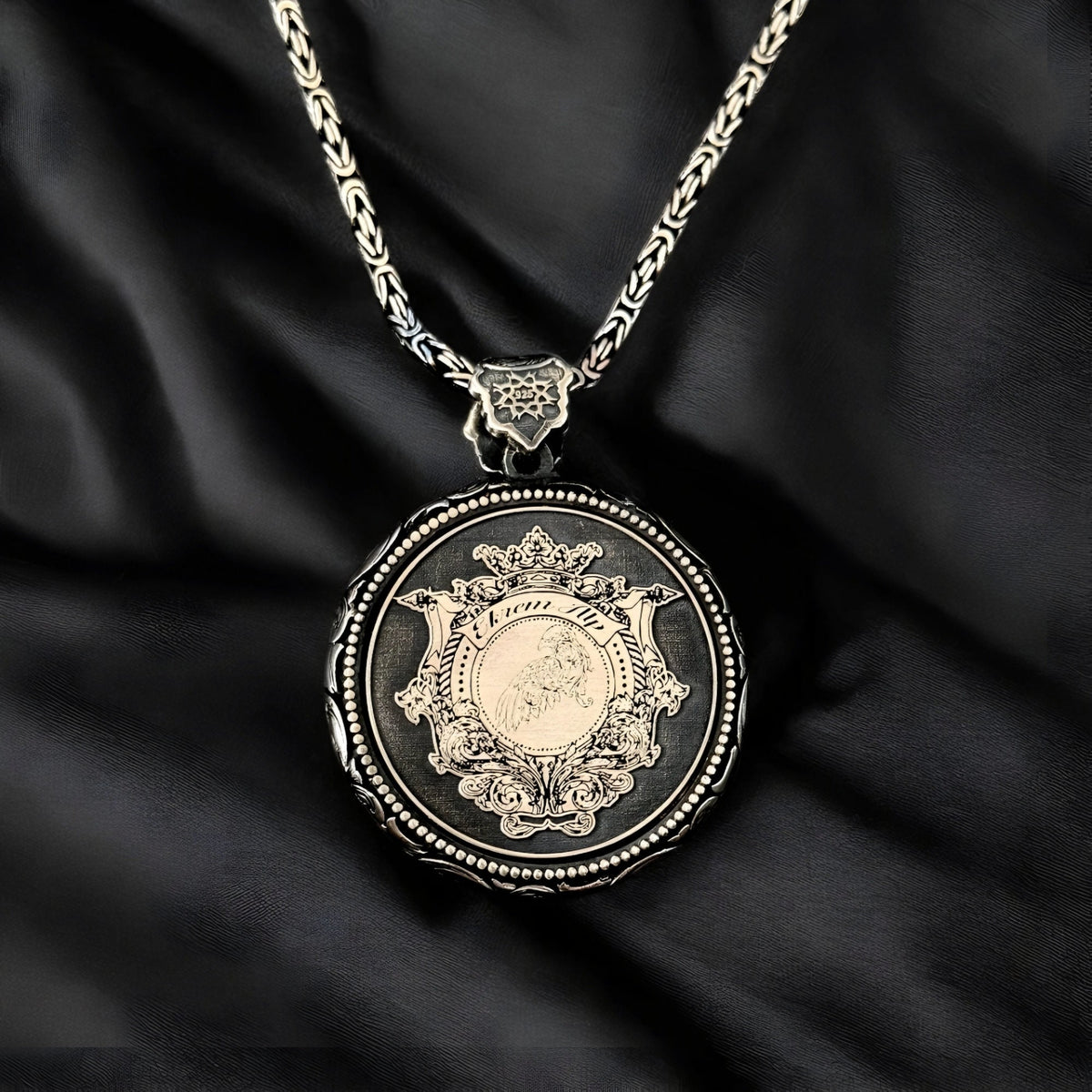 Eagle & Crescent Medallion Necklace – 925 Silver | Personalized