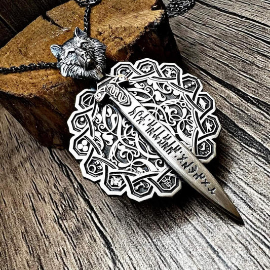 16 Turkish States Necklace 925 Silver Wolf Sword Gokturk Handmade