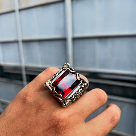 Lily Sword Ring 925 Silver Red Zircon