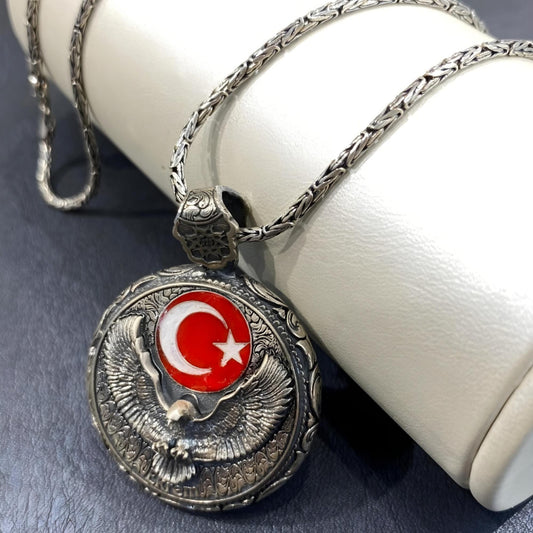 Eagle & Crescent Medallion Necklace – 925 Silver | Personalized
