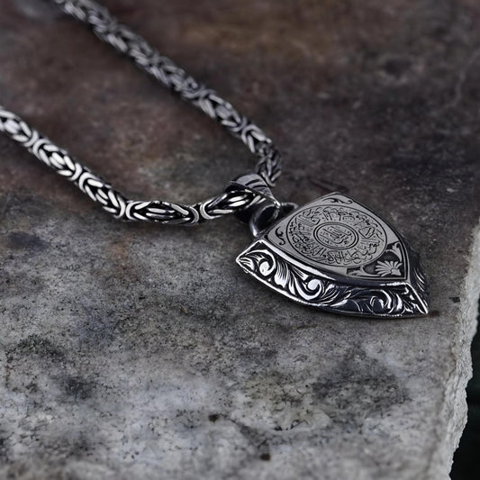 Evil Eye Necklace 925 Silver Triangle Arabic Calligraphy Handmade