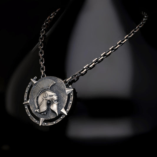 Helmet Medallion 925 Sterling Silver Military Pendant Men Handcrafted