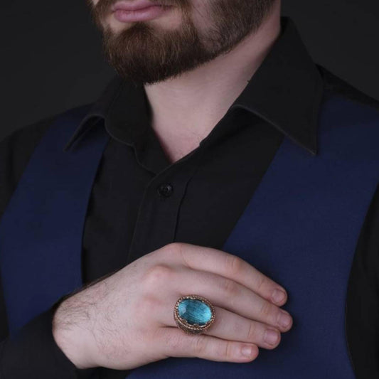 Seljuk Ring – Aquamarine & Turquoise Stones | 925 Silver