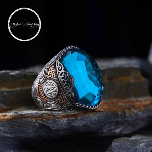 Aquamarine Ring – OttomanMotifs & Initial Engraving | 925 Silver