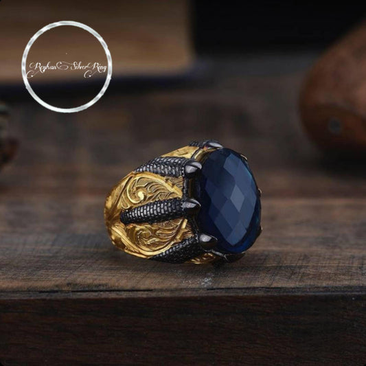 Black Aquamarine Ring – Cage Design | 925 Silver Men's Ring