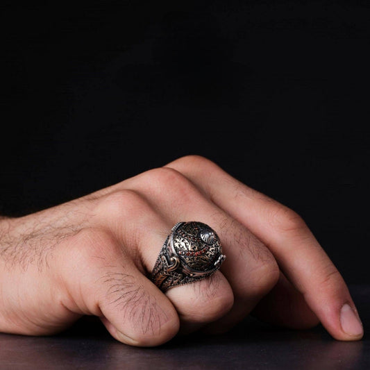 Red Zircon Ring 925 Silver Ottoman Helmet Handmade Men