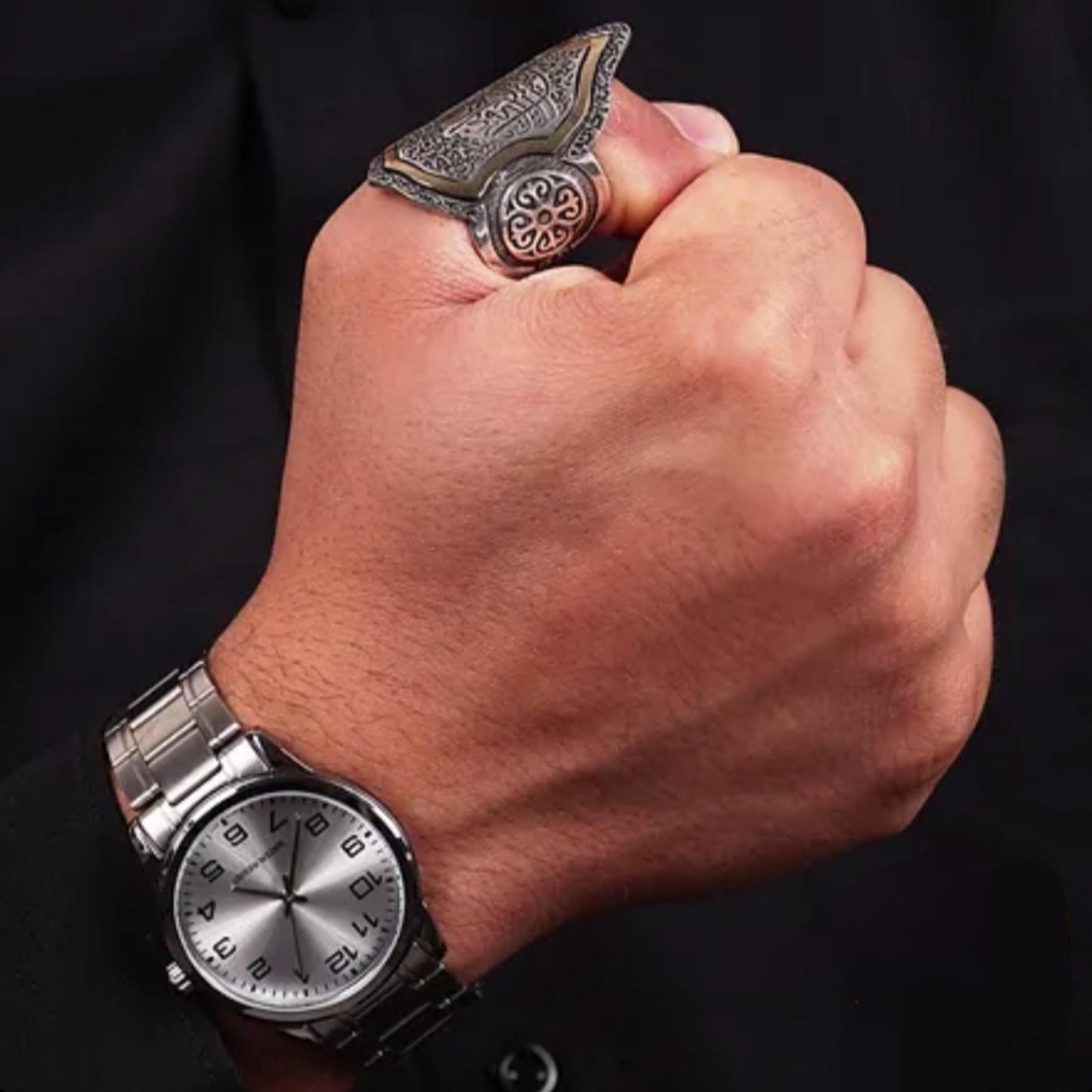 Islamic Zihgir Ring 925 Silver Quran Verse Surah Anfal Handmade