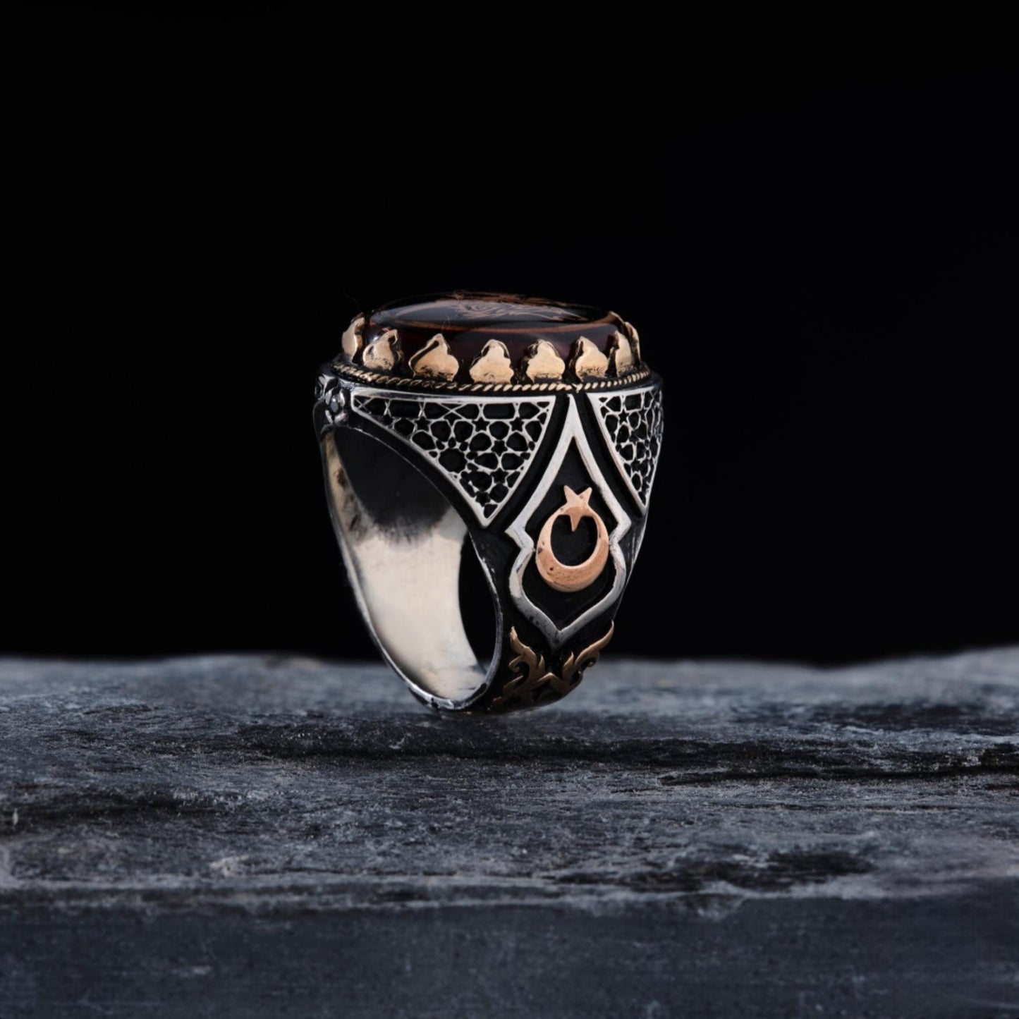 Wolf- und Adlerring aus Sterlingsilber: Schmuck aus rotem Bernstein, türkischer Bozkurt-Schmuck