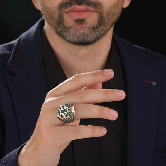 Engraved initial octagon ring – view 2