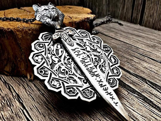 16 Turkish States Necklace 925 Silver Wolf Sword Gokturk Handmade