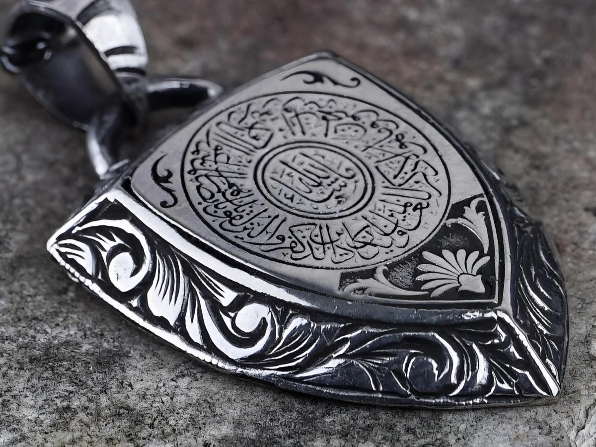 Evil Eye Necklace 925 Silver Triangle Arabic Calligraphy Handmade
