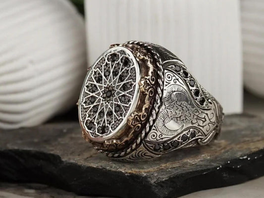 Ram Horn Ring – Black Zircon 925 Sterling Silver | Bold Statement Ring