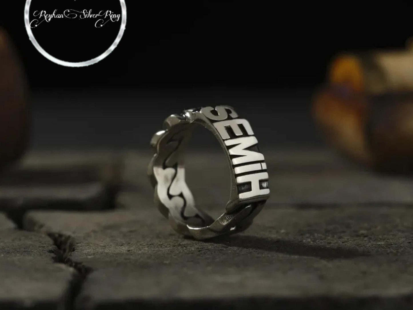 Personalisierter Namensring aus Sterlingsilber für Herren: Kettendesign