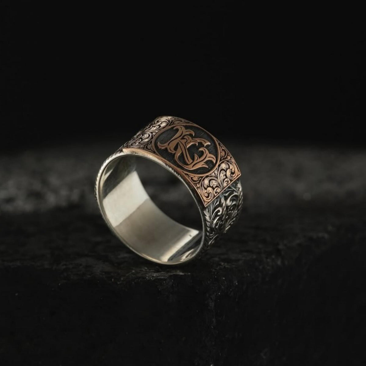 Personalized Two Letter Ring 925 Silver Twisted Band