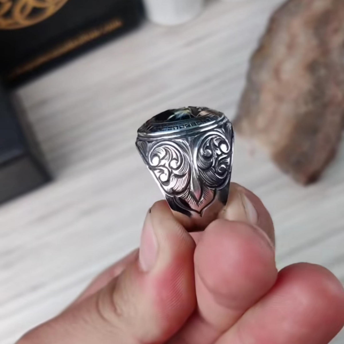 Turkish wolf ring with 16 Turkic States flags – view 5