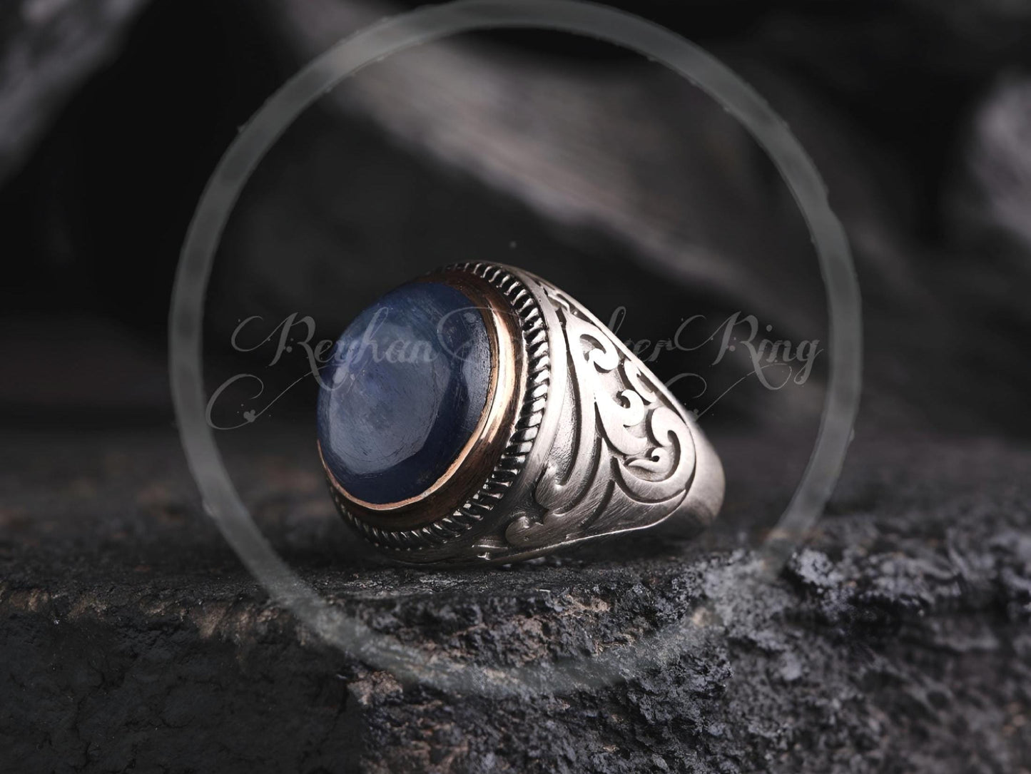 Herrenring aus Lapislazuli: Handgefertigter Statement-Ring aus Sterlingsilber im osmanischen Stil