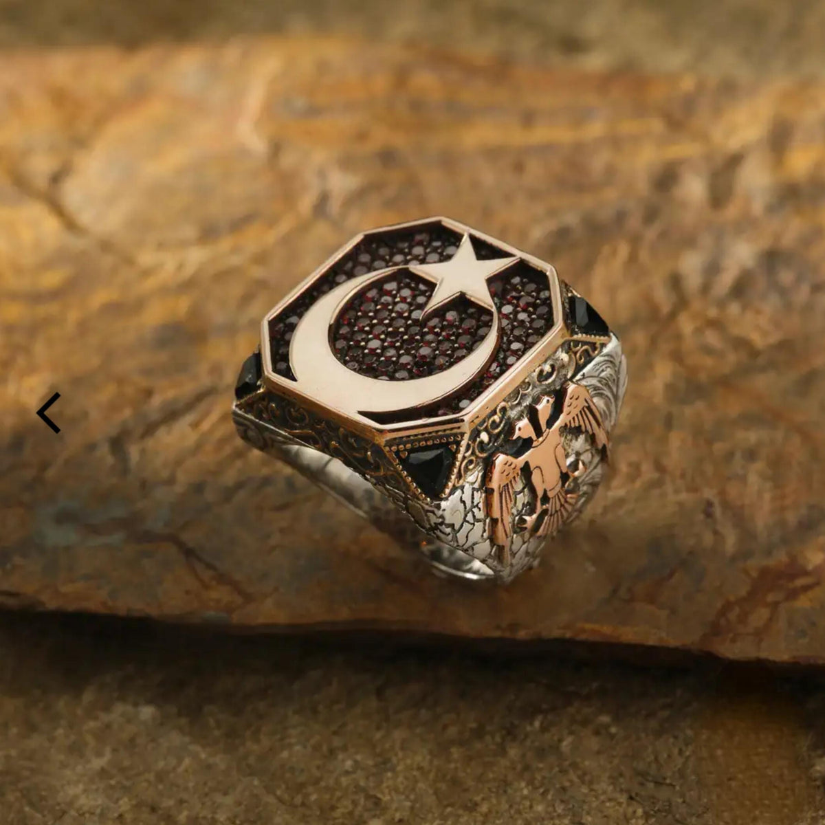 Seljuk Eagle Red Garnet Ring | 925 Silver