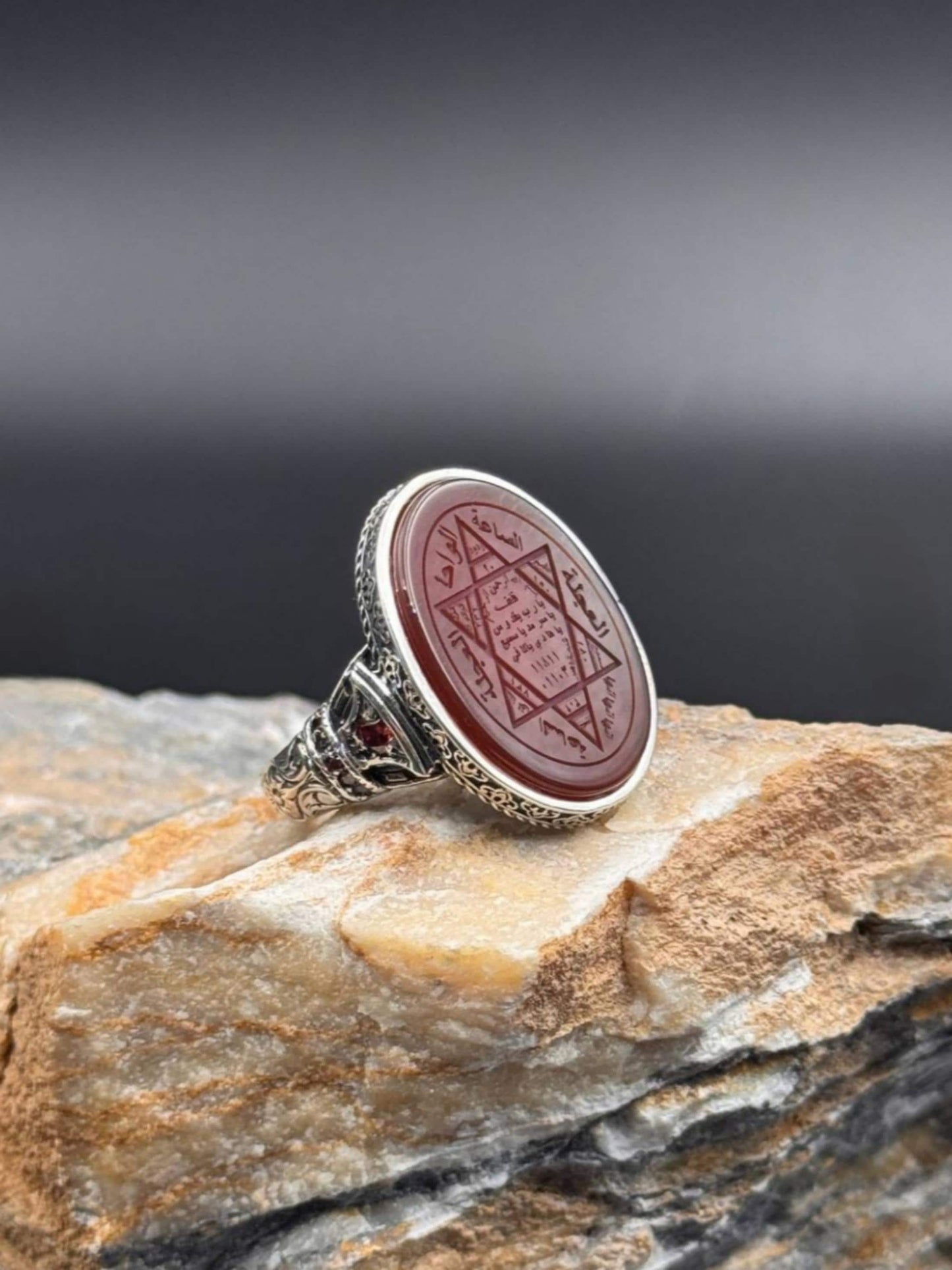 Red Agate Solomon's Seal 925 Sterling Silver Ring Protective Talisman Handcrafted Men's