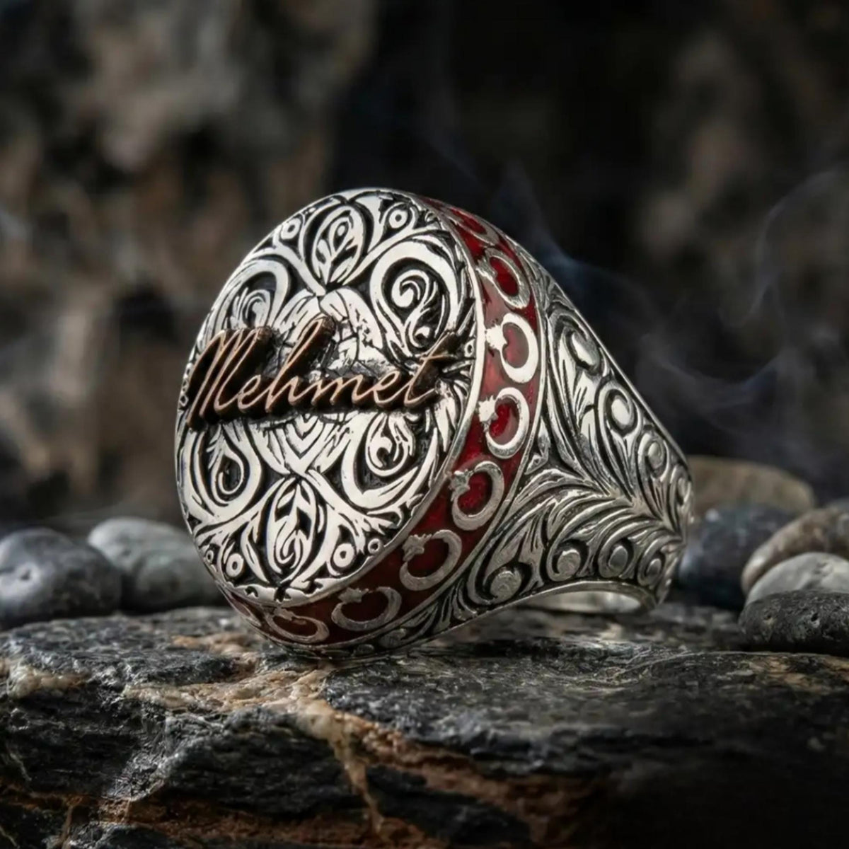 Crescent Star Ring 925 Silver Personalized Name Handmade