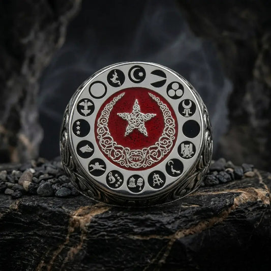 16 Turkic States Flag Ring 925 Sterling Silver Oval OttomanHandmade Men