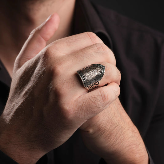 Seal of Solomon 925 Sterling Silver Men’s Ring – Handmade Personalized Islamic Jewelry