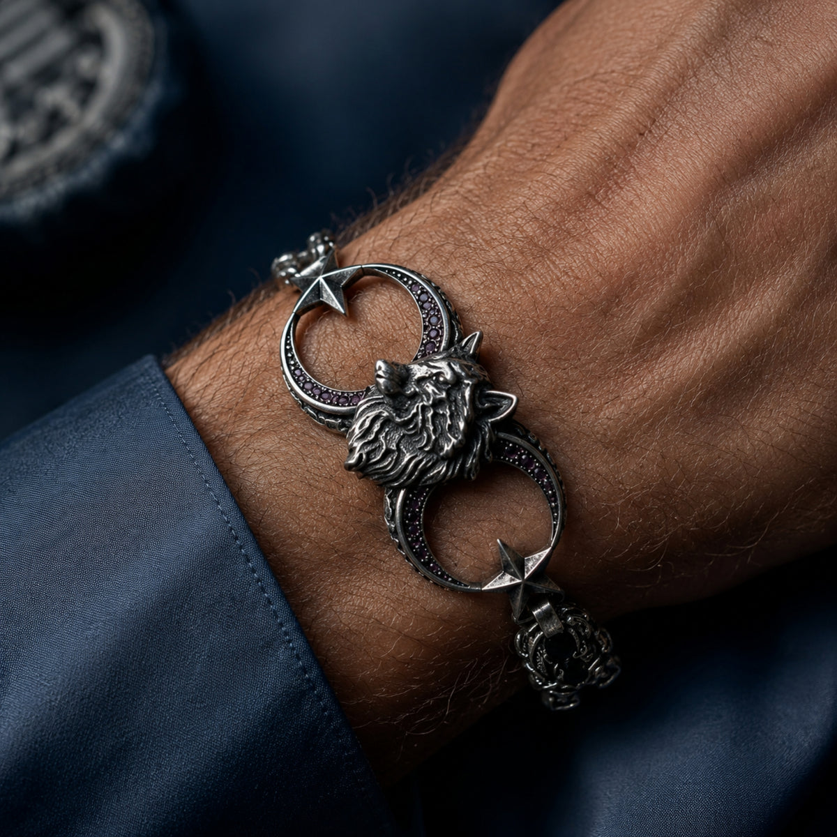 Bozkurt Wolf Bracelet – Red Zircon | 925 Sterling Silver