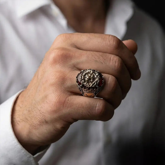 3D Lion Ring 925 Sterling Silver OttomanSignet Handmade Men