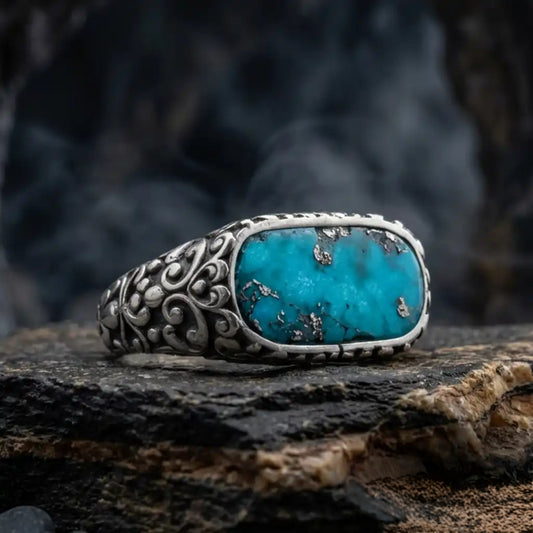 Turquoise Stone Sterling Silver Band Ring for Men