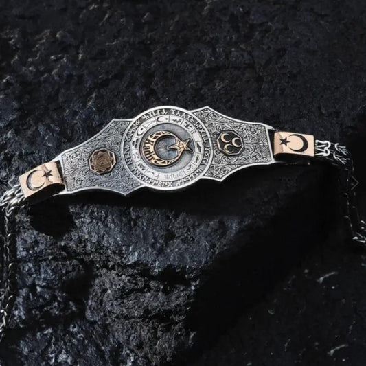16 Turkish States Bracelet, Göktürk Script, Personalized in 925 sterling silver