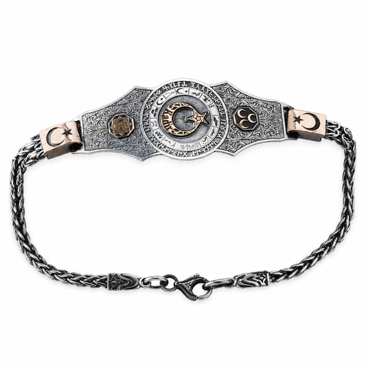 16 Turkish States bracelet with Göktürk script in 925 sterling silver