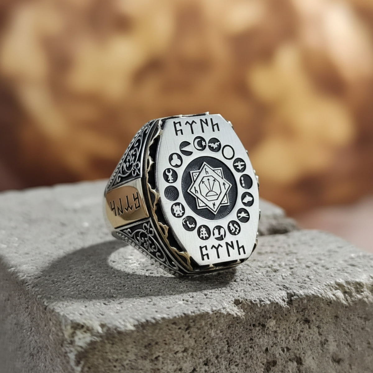 16 Turkish States Ring, Oguz Khagan, Heritage Band in 925 sterling silver