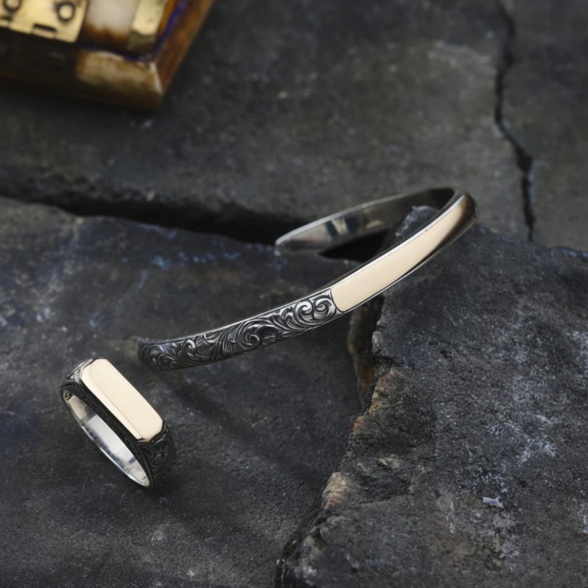 Open Cuff Bracelet and Ring in 925 sterling silver